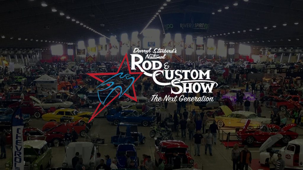 Darryl Starbird’s National Rod & Custom Show in Tulsa, OK featuring classic cars, hot rods, and custom vehicles on display at a packed indoor auto show.